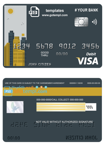 # ori building universal multipurpose bank visa credit card template in PSD format, fully editable