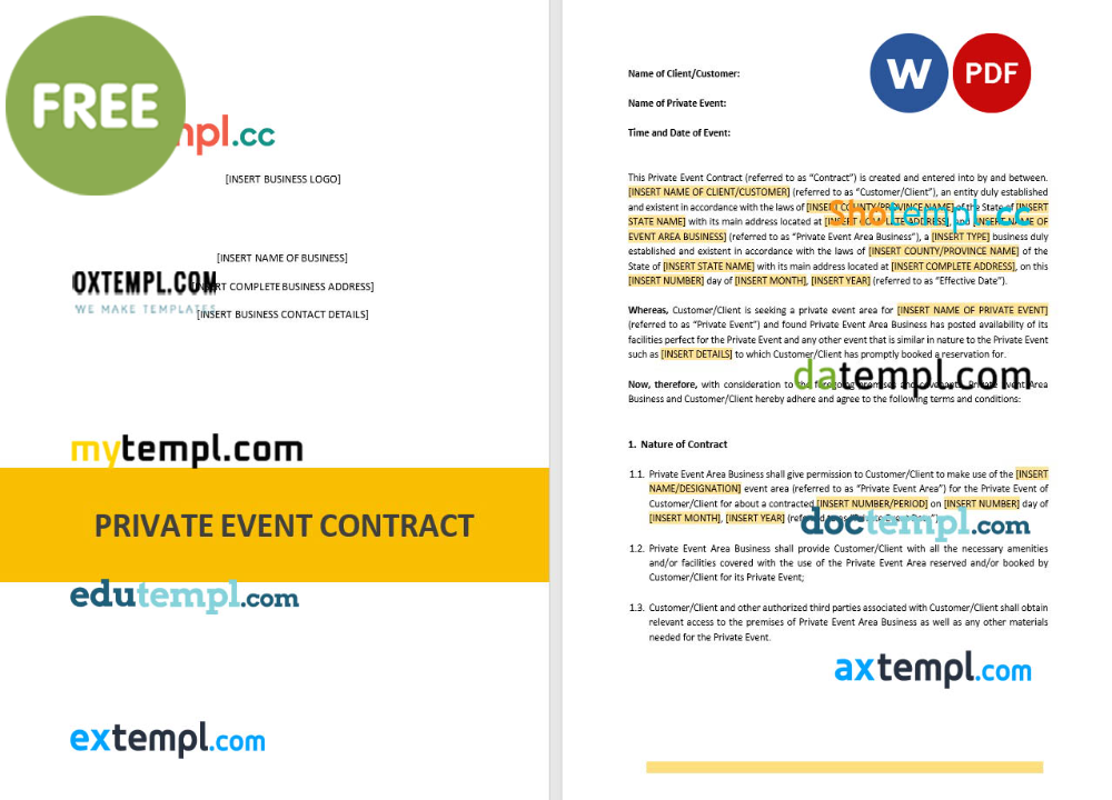 pre construction contract template, Word and PDF format