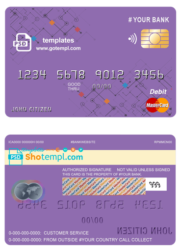 # purpleistic multipurpose bank mastercard debit credit card template in PSD format, fully editable