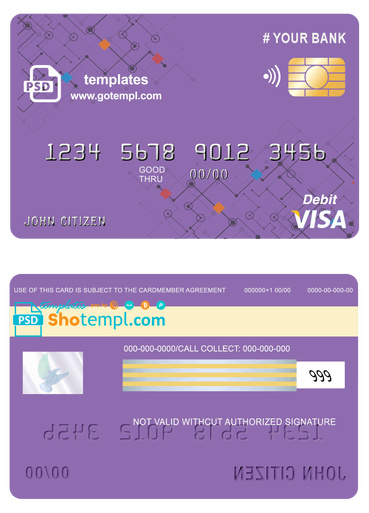 # purpleistic universal multipurpose bank visa credit card template in PSD format, fully editable