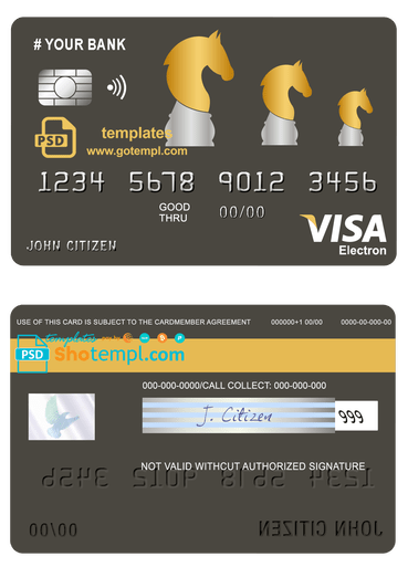 # ride horse universal multipurpose bank visa electron credit card template in PSD format, fully editable