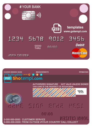 # roundara universal multipurpose bank mastercard debit credit card template in PSD format, fully editable