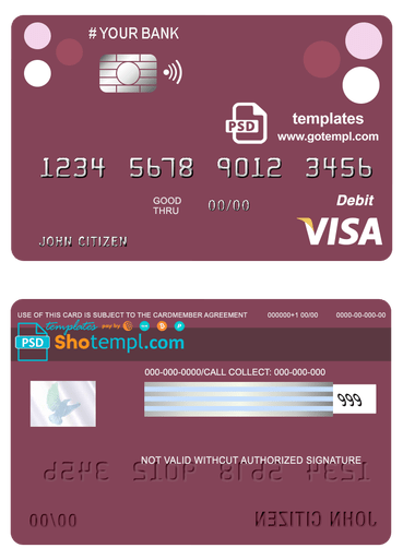 # roundara universal multipurpose bank visa credit card template in PSD format, fully editable