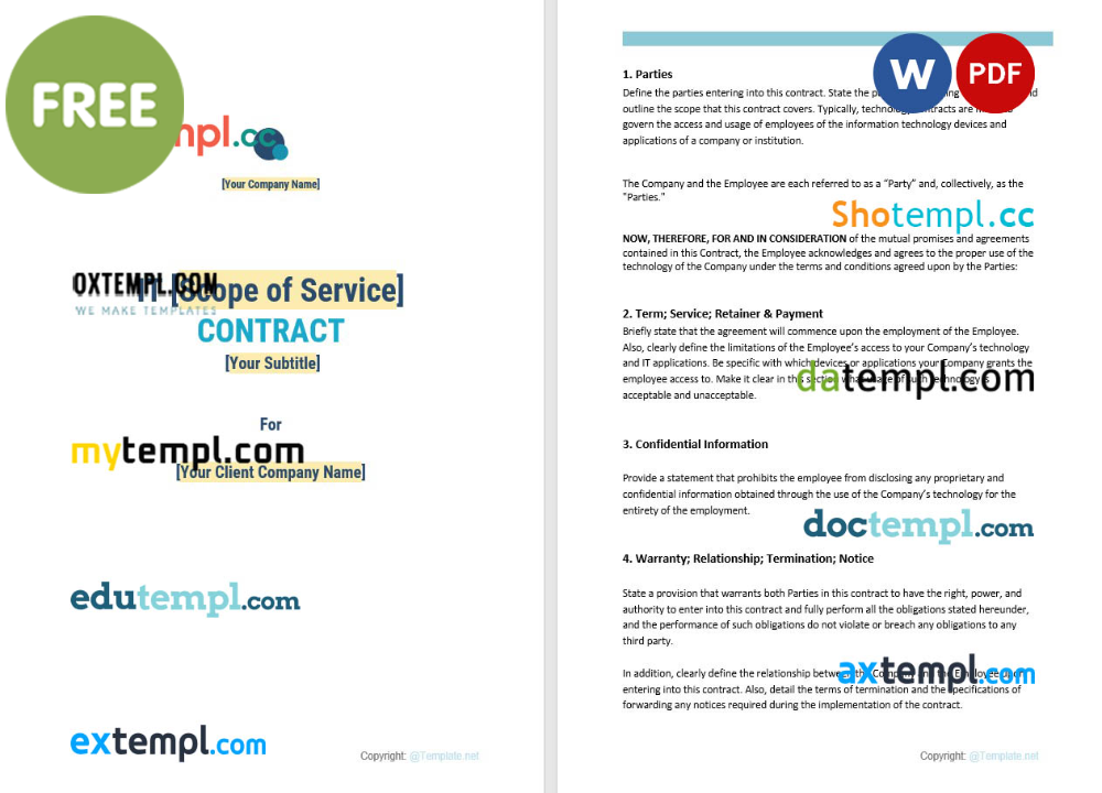 sample technology contract template, Word and PDF format