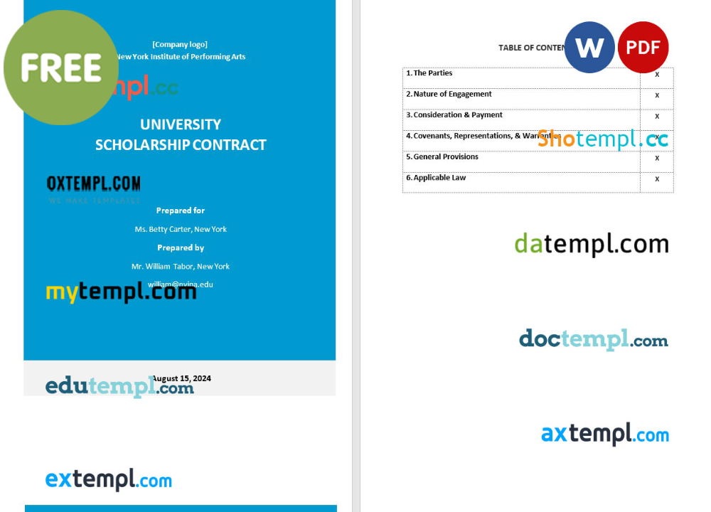 sample university contract template, Word and PDF format