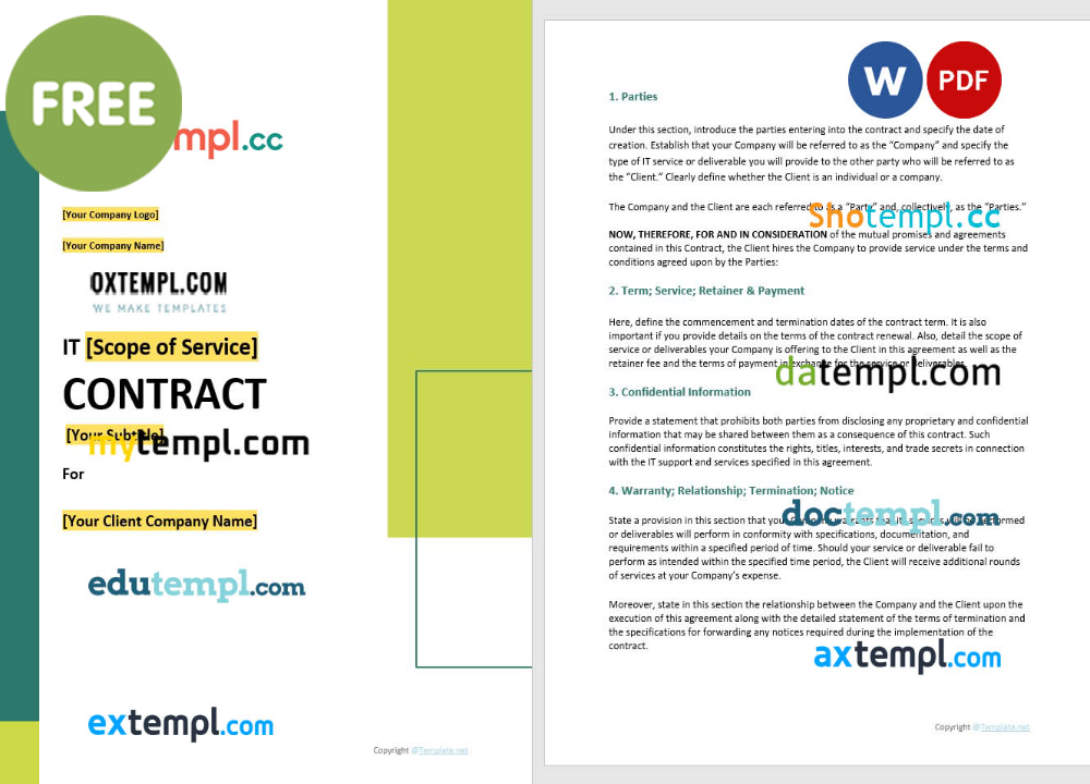 simple IT contract template, Word and PDF format