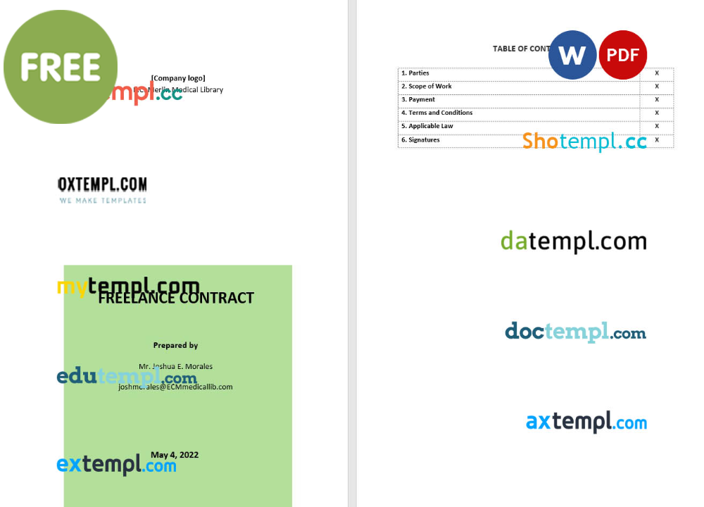 simple freelance contract template, Word and PDF format