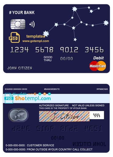 # starline astrology universal multipurpose bank mastercard debit credit card template in PSD format, fully editable