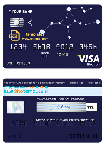 # starline astrology universal multipurpose bank visa electron credit card template in PSD format, fully editable