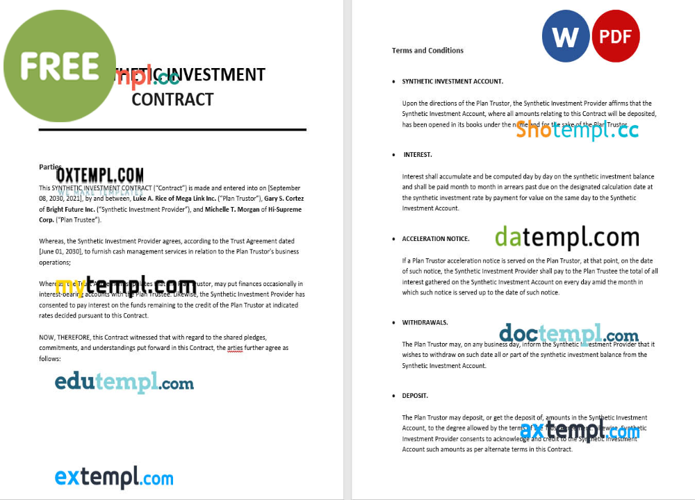 synthetic investment contract template, Word and PDF format
