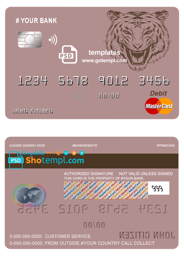 # tigarara universal multipurpose bank mastercard debit credit card template in PSD format, fully editable