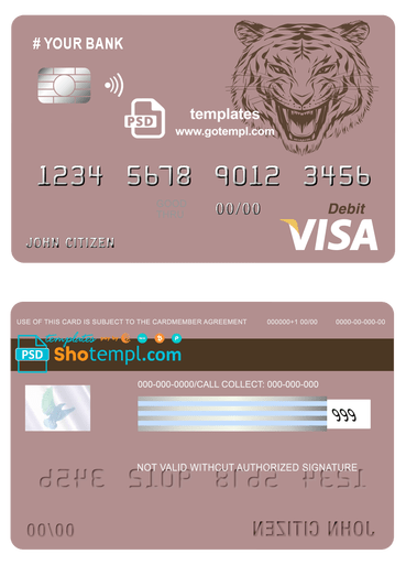 # tigarara universal multipurpose bank visa credit card template in PSD format, fully editable