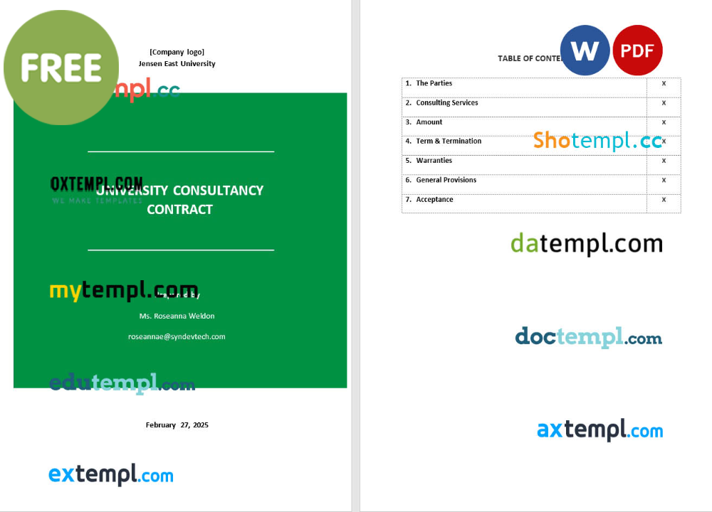university consultancy contract template, Word and PDF format