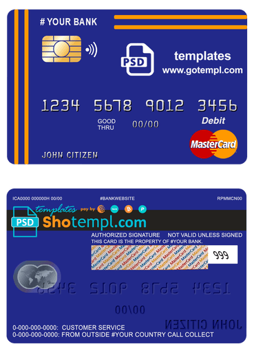 # yellowdo universal multipurpose bank mastercard debit credit card template in PSD format, fully editable