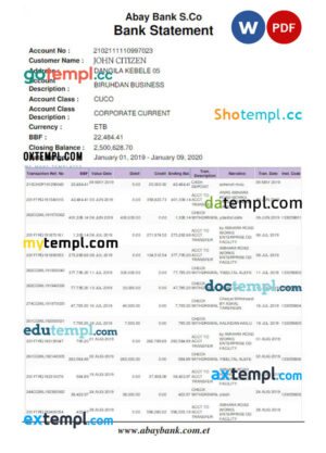 ETHIOPIA ABAY bank statement Word and PDF template