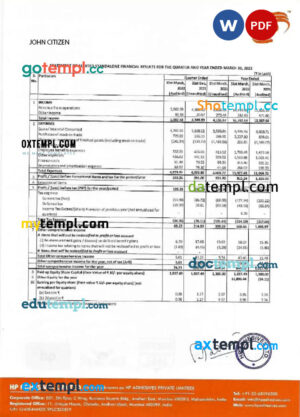 INDIA HP bank statement Word and PDF template