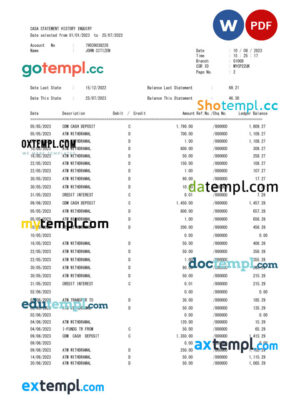 Laos Agricultural Promotion Bank statement Word and PDF template, 3 pages