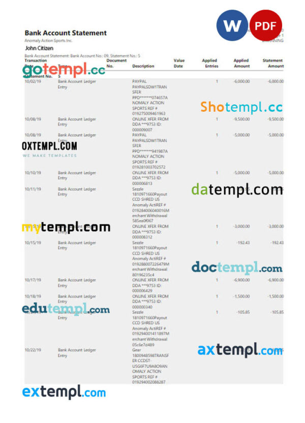 USA NEW YORK bank statement Word and PDF template