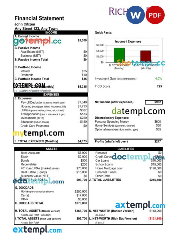 USA Rich Dad bank statement Word and PDF template