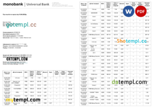 Ukraine Monobank bank statement, Word and PDF template, 3 pages