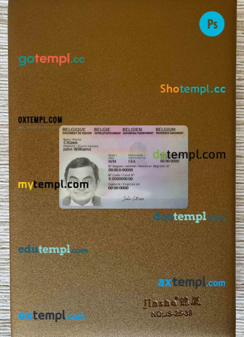 Belgium residence card editable PSD files, scan and photo taken image, 2 in 1 (2021-present)