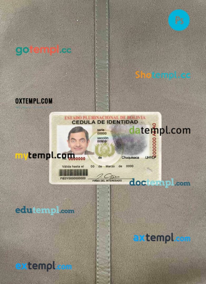 Bolivia ID card editable PSDs, scan and photo-realistic snapshot, 2 in 1