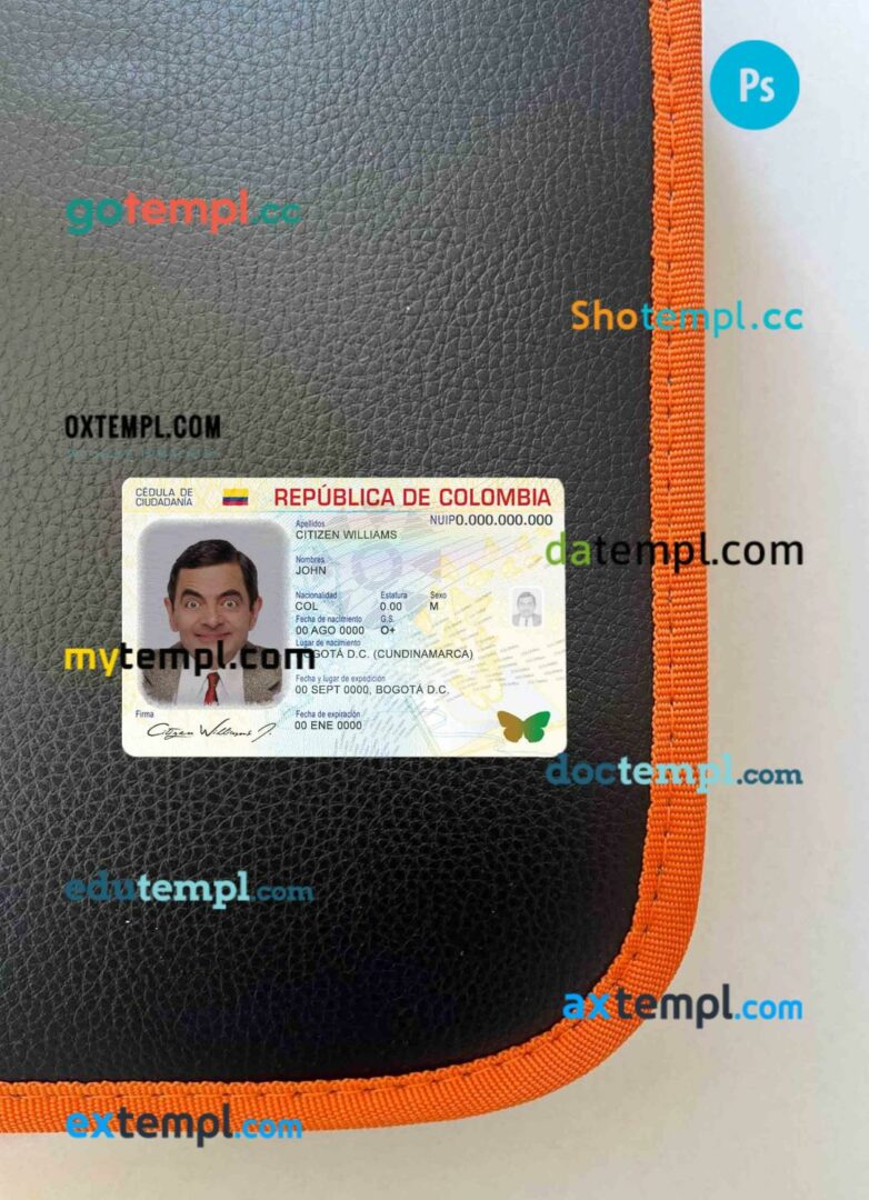 Colombia ID card editable PSD files, scan look and photo-realistic look, 2 in 1 (2020-present)