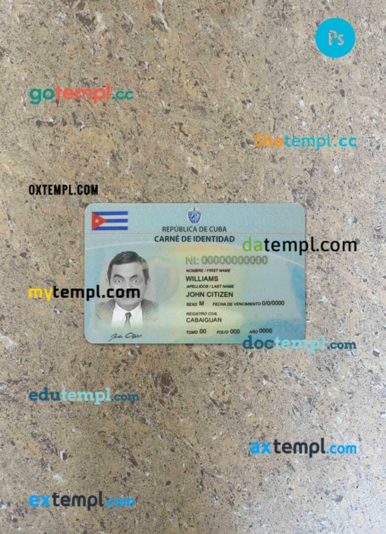 Cuba ID card PSD files, scan look and photographed image, 2 in 1