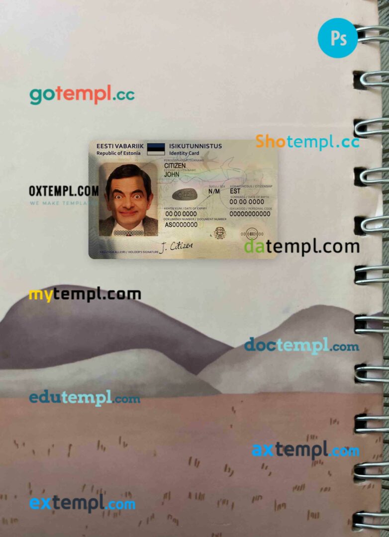 Estonia ID card PSD files, scan look and photographed image, 2 in 1 (2018-present)