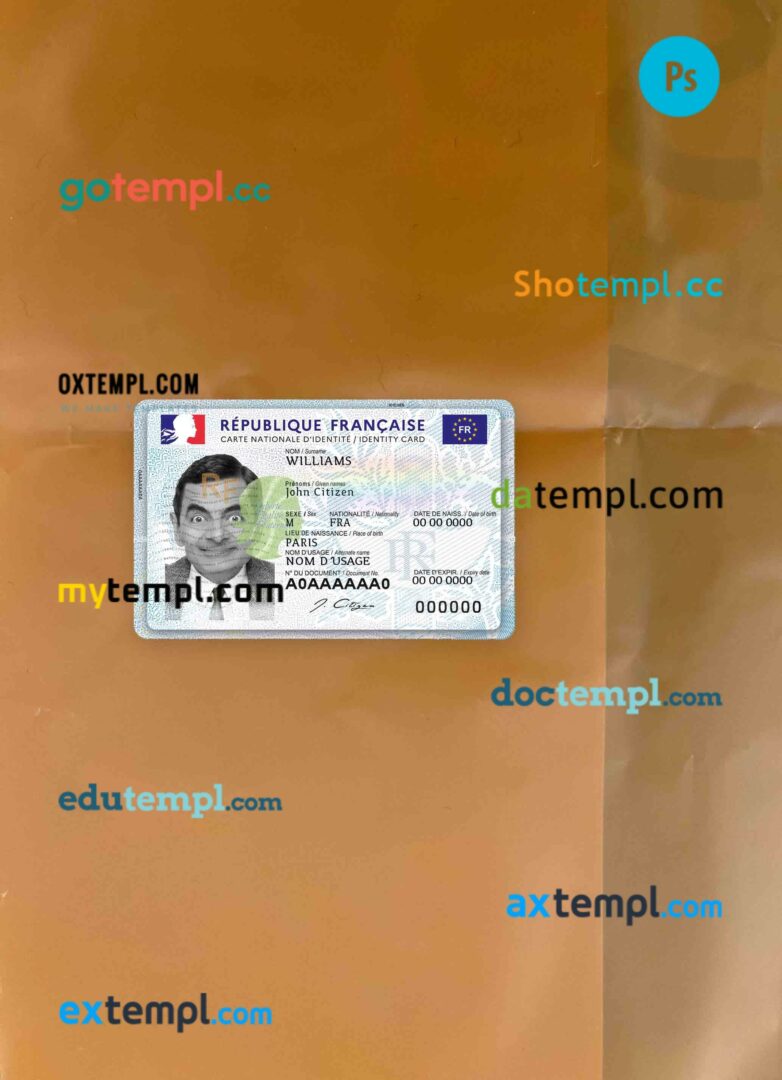 France ID card editable PSD files, scan and photo taken image, 2 in 1 (2021 March-present)
