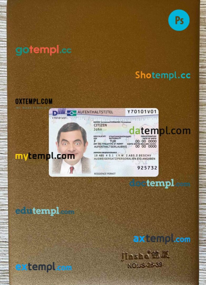 Germany residence permit editable PSDs, scan and photo-realistic snapshot, 2 in 1 (2011-present)