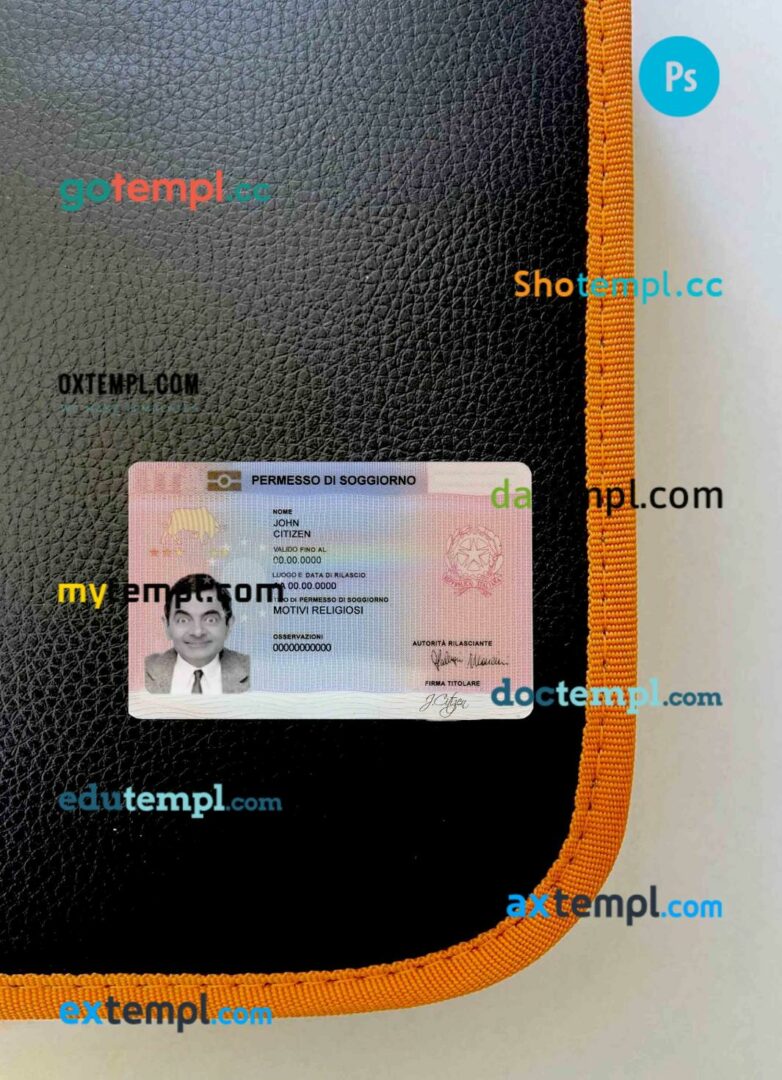 Italy residence permit card (soggiorno) editable PSD files, scan and photo taken image, 2 in 1