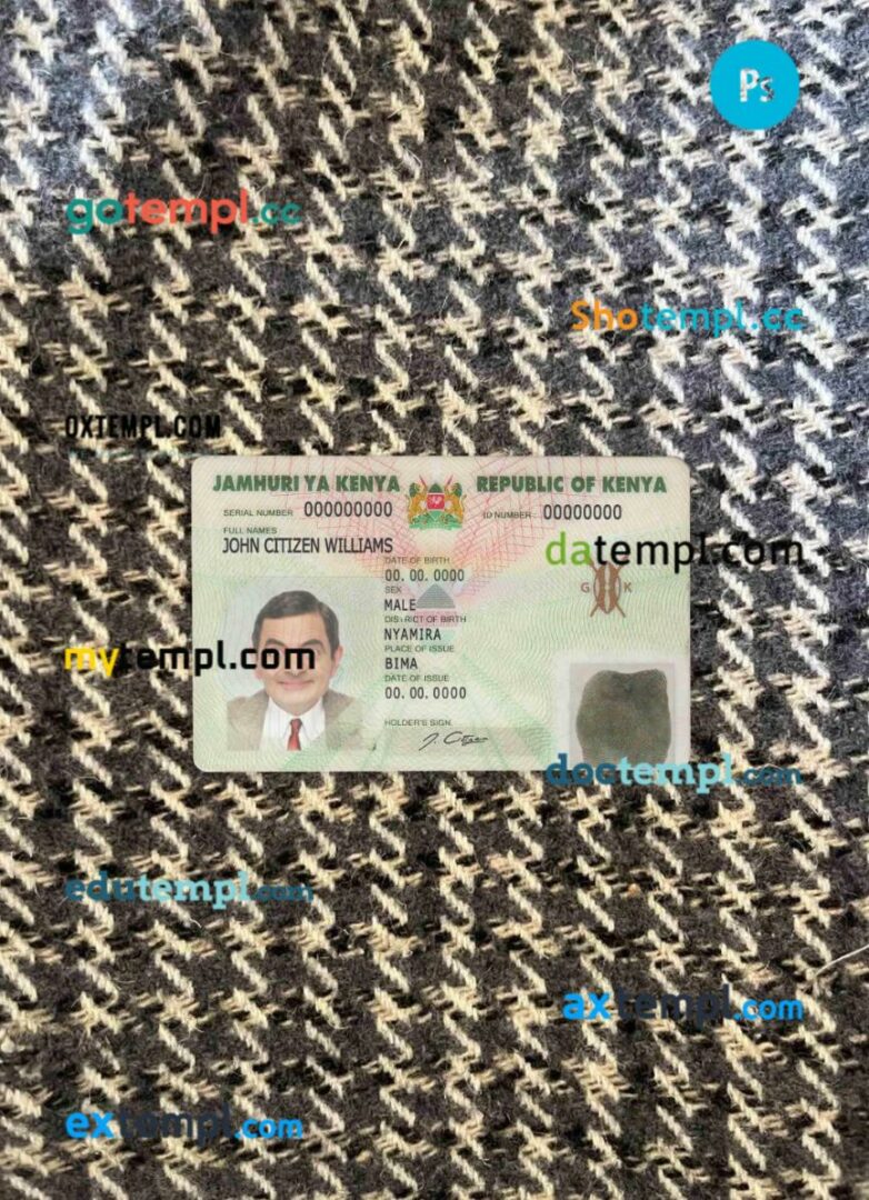 Kenya ID card PSD files, scan look and photographed image, 2 in 1
