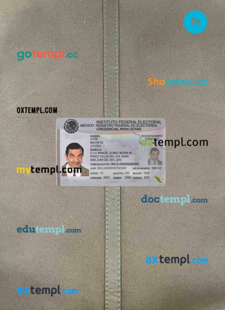 Mexico ID card editable PSD files, scan and photo taken image, 2 in 1