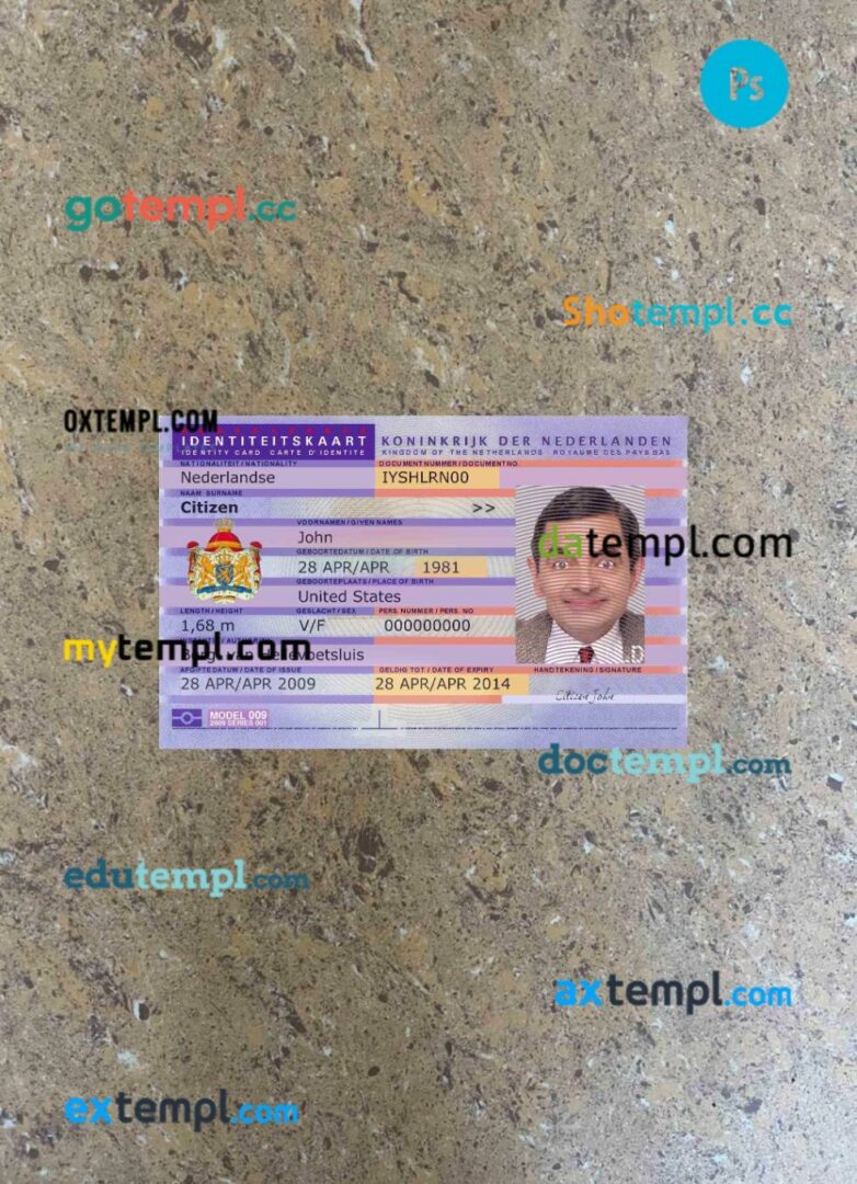 Netherland ID card editable PSDs, scan and photo-realistic snapshot, 2 in 1 (2012-present)
