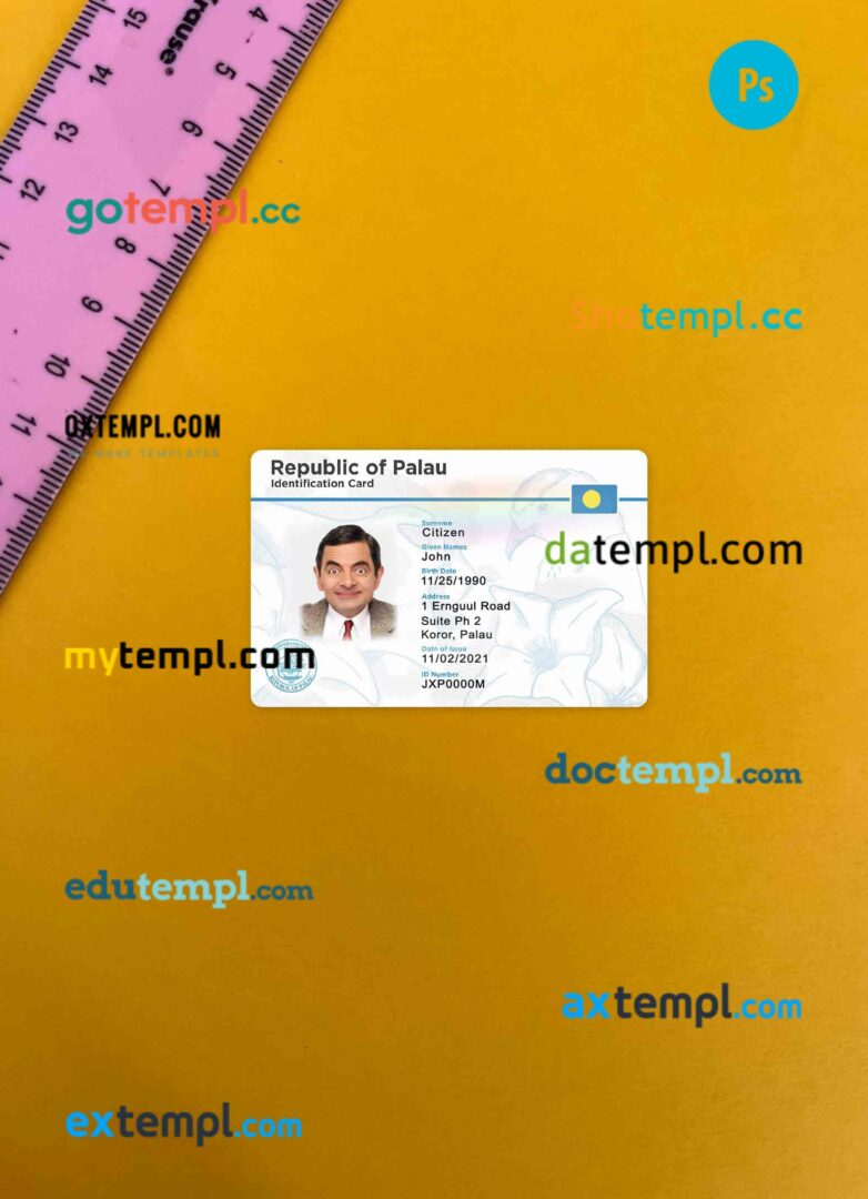 Palau ID card editable PSD files, scan and photo taken image, 2 in 1