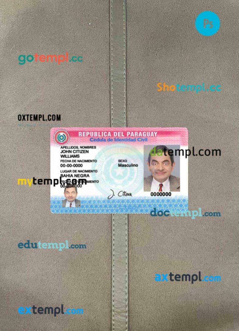 Paraguay ID card editable PSD files, scan look and photo-realistic look, 2 in 1
