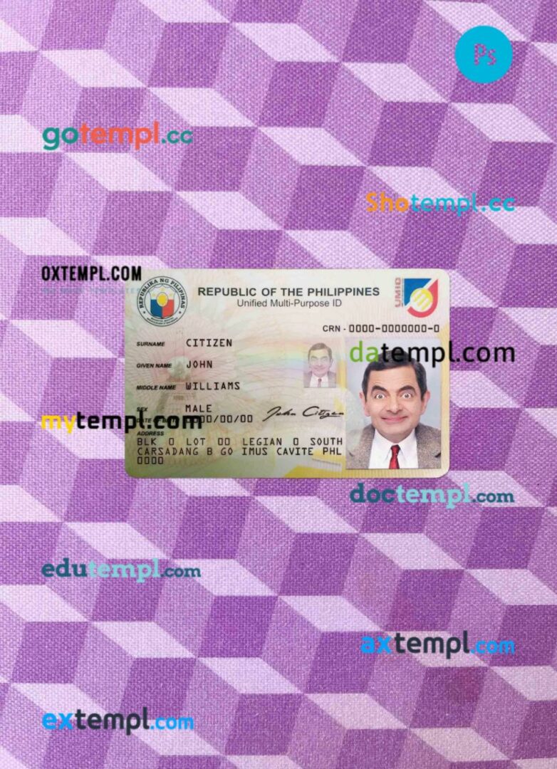 Philippines ID card editable PSD files, scan look and photo-realistic look, 2 in 1