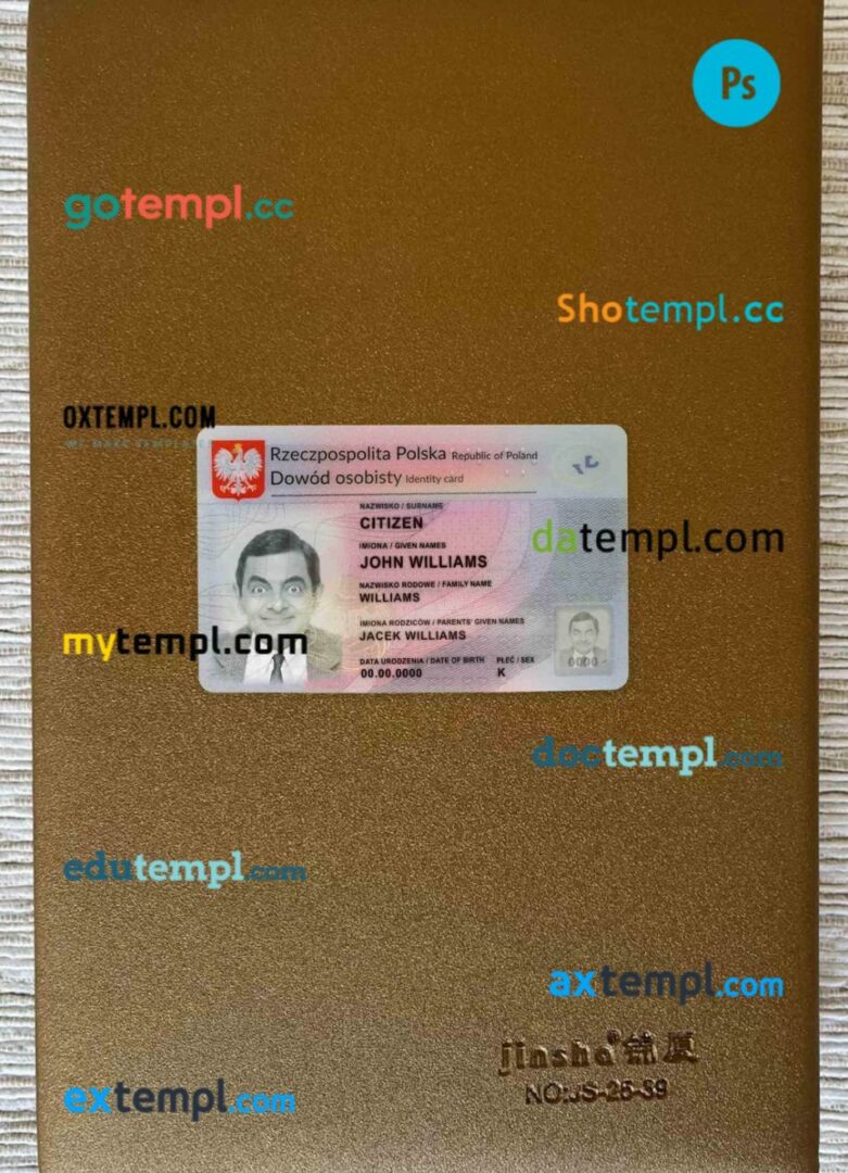 Poland ID card PSD files, scan look and photographed image, 2 in 1 (2021 – present)