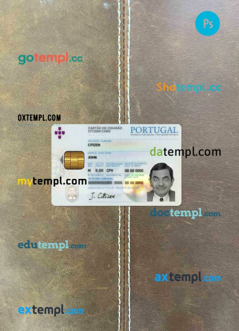 Portugal ID card editable PSDs, scan and photo-realistic snapshot, 2 in 1