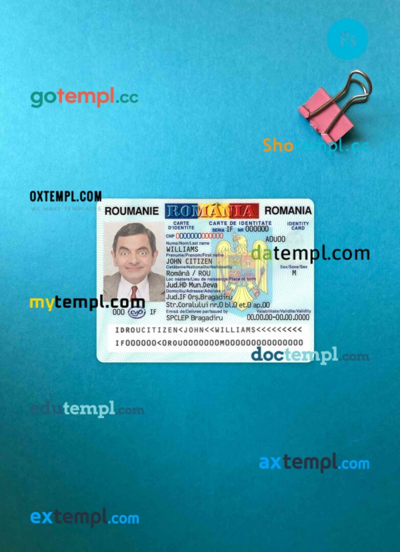 Romania ID card PSD files, scan look and photographed image, 2 in 1
