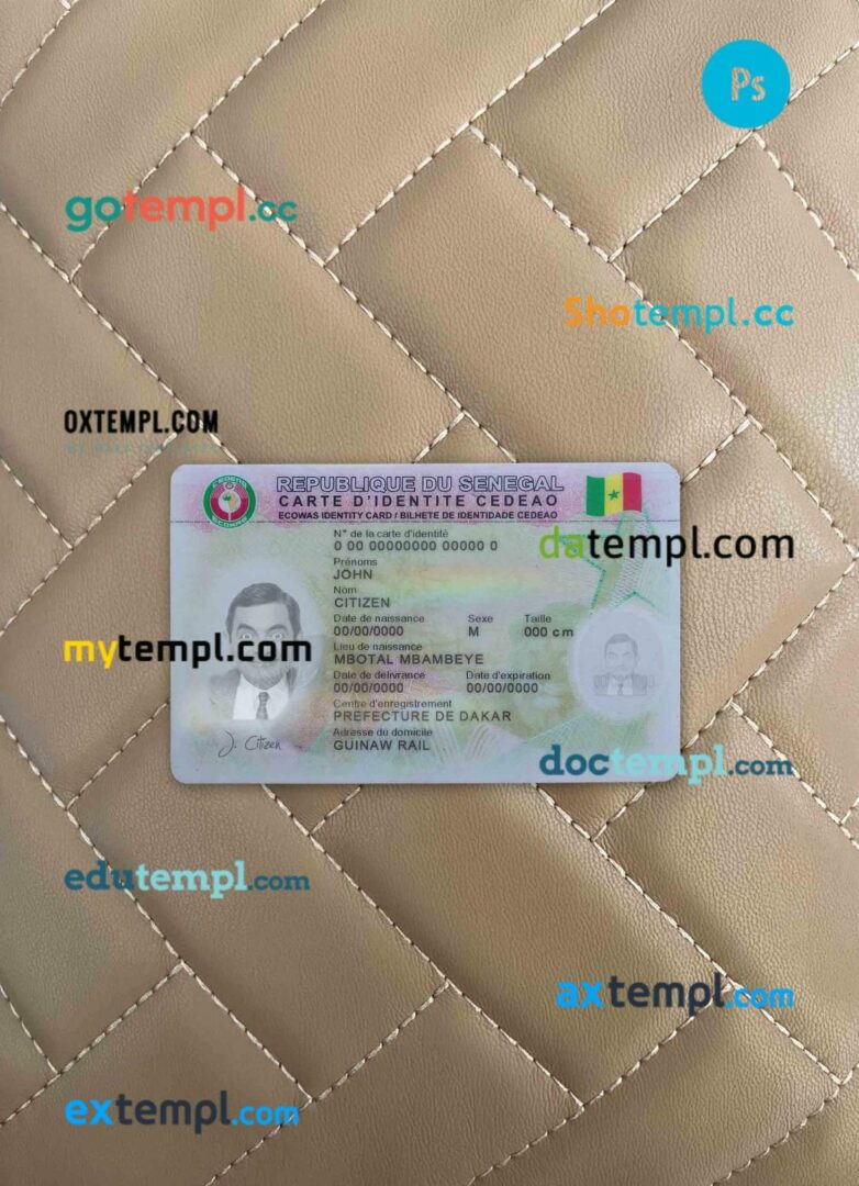 Senegal ID card PSD files, scan look and photographed image, 2 in 1
