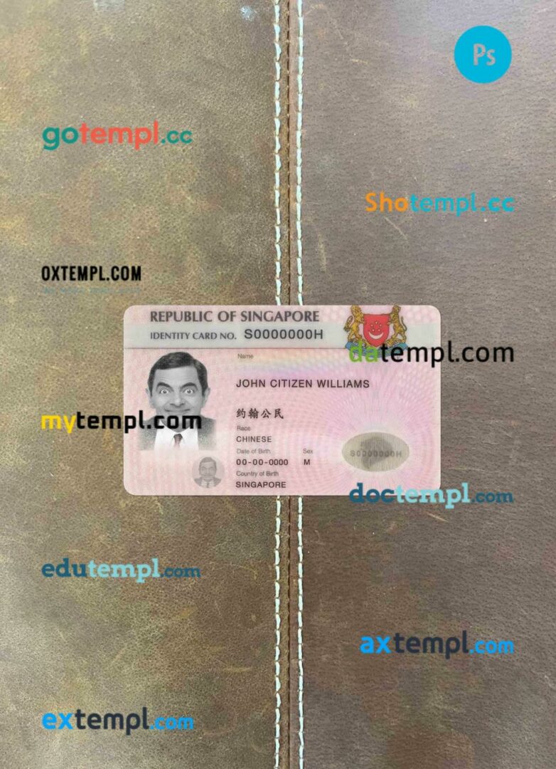Singapore ID card editable PSDs, scan and photo-realistic snapshot, 2 in 1
