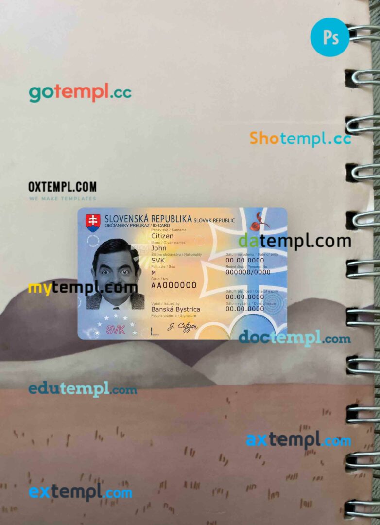 Slovakia ID card editable PSD files, scan look and photo-realistic look, 2 in 1