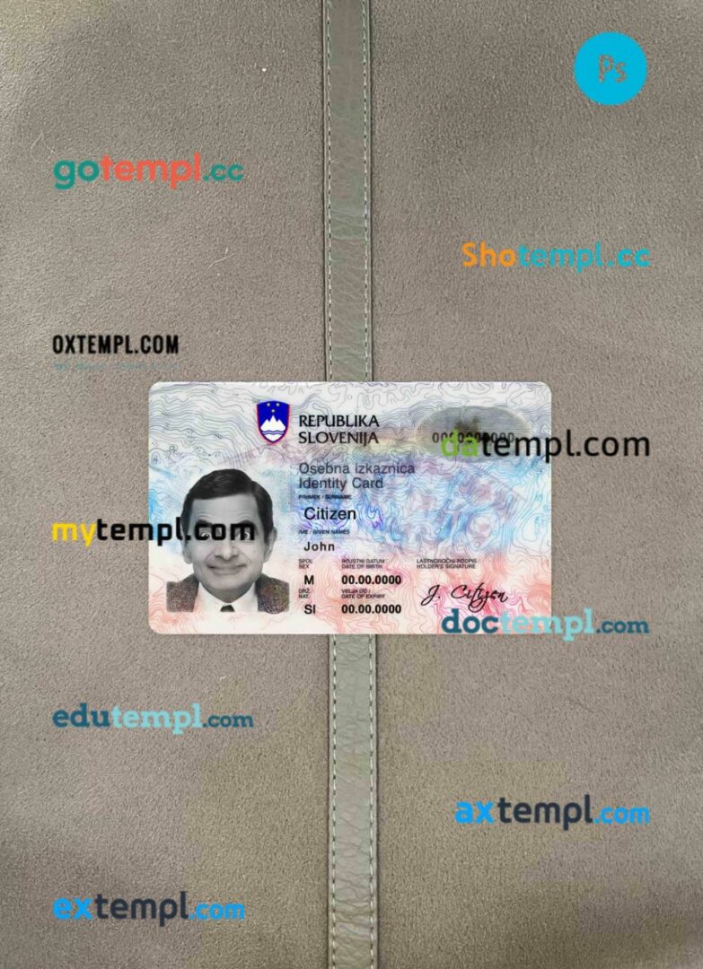 Slovenia ID card PSD files, scan look and photographed image, 2 in 1
