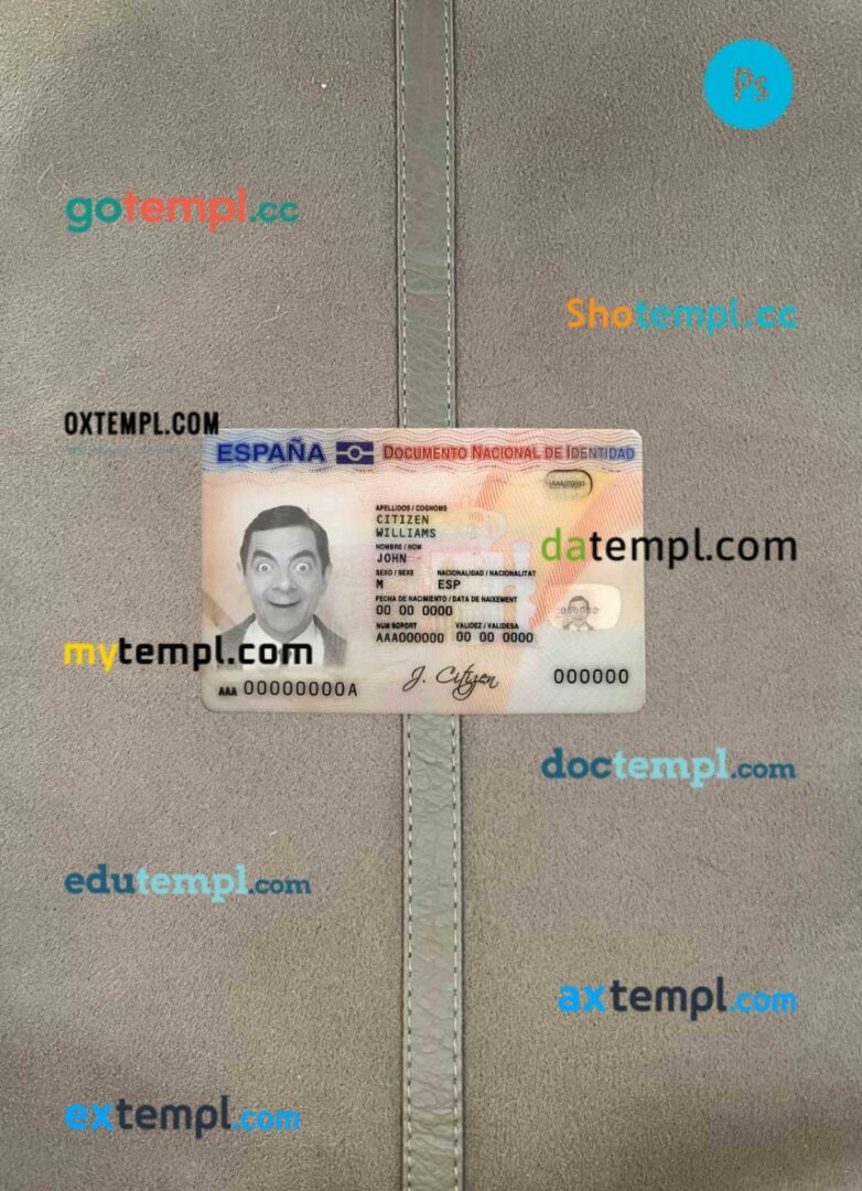 Spain ID card editable PSD files, scan and photo taken image, 2 in 1
