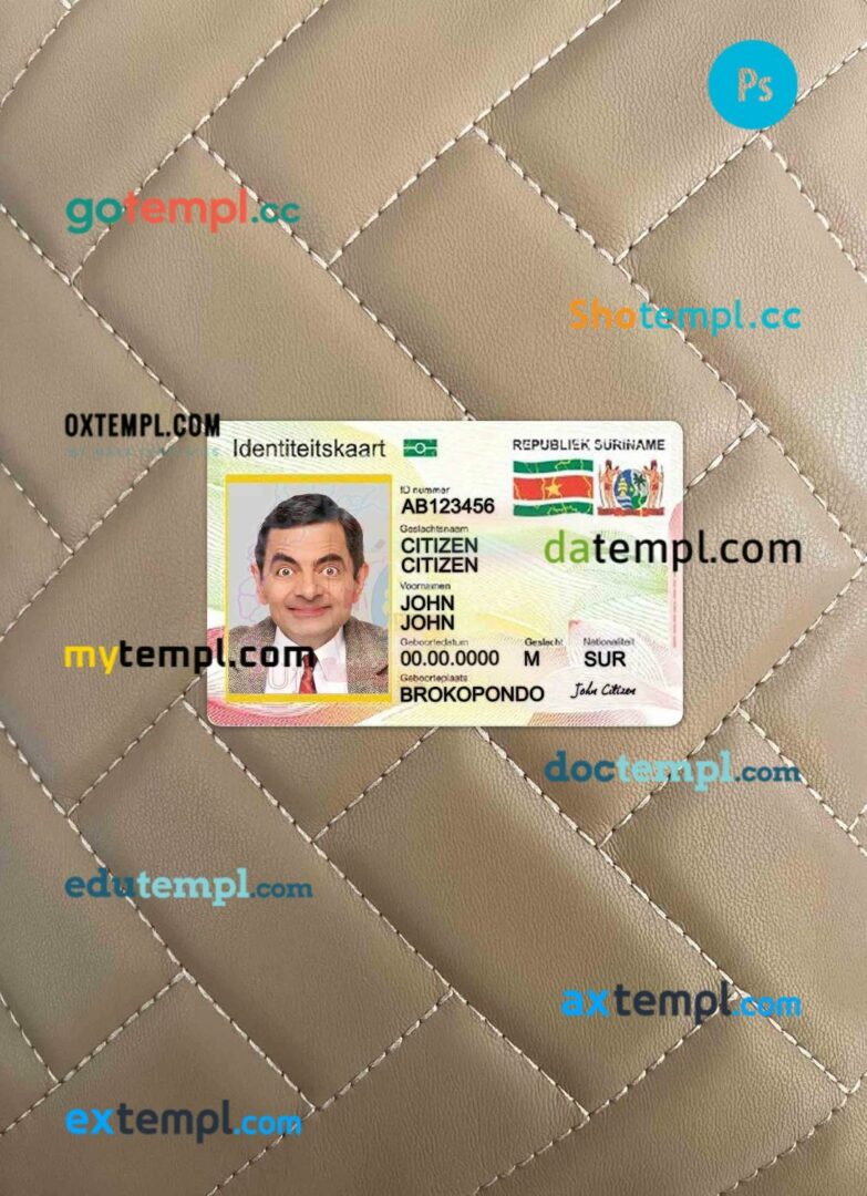 Suriname ID card editable PSD files, scan and photo taken image, 2 in 1