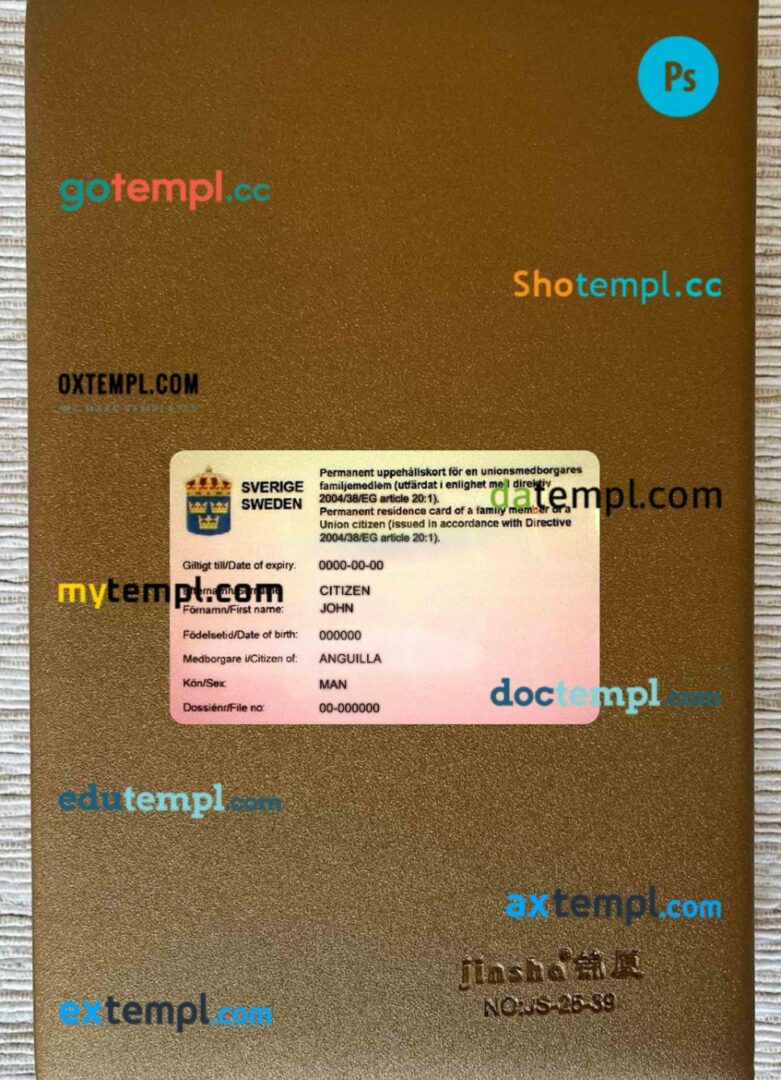 Sweden permanent residence card PSD files, scan look and photographed image, 2 in 1