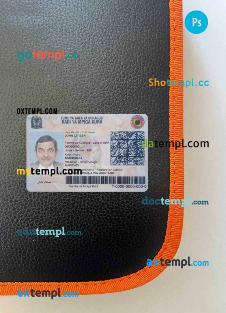 Tanzania ID card editable PSD files, scan look and photo-realistic look, 2 in 1