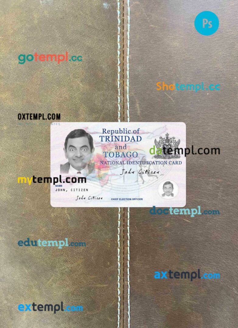 Trinidad and Tobago ID card editable PSD files, scan and photo taken image, 2 in 1